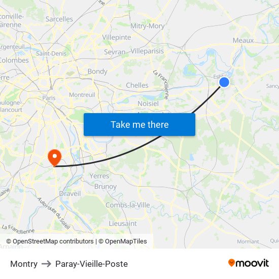 Montry to Paray-Vieille-Poste map