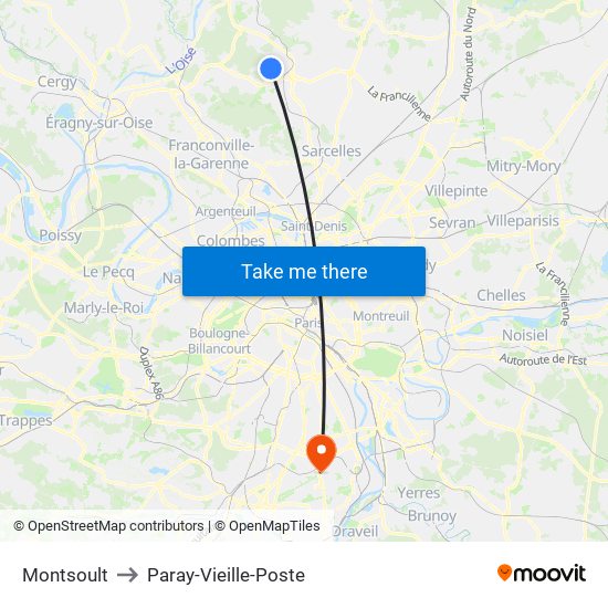 Montsoult to Paray-Vieille-Poste map