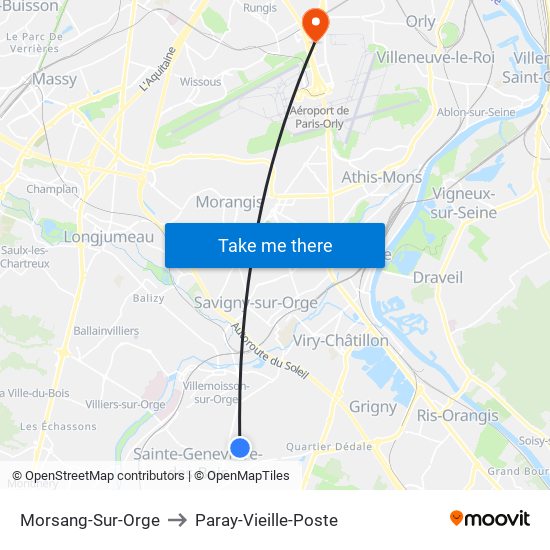 Morsang-Sur-Orge to Paray-Vieille-Poste map