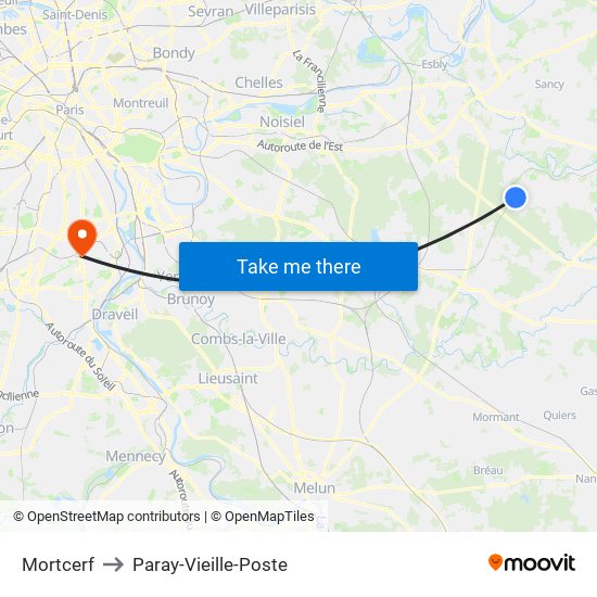 Mortcerf to Paray-Vieille-Poste map