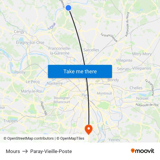 Mours to Paray-Vieille-Poste map