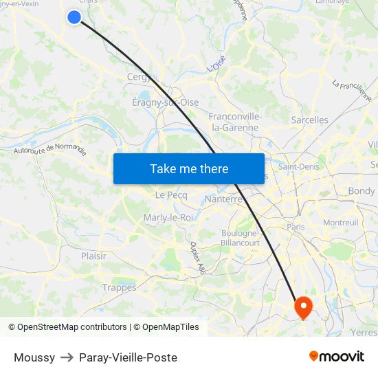 Moussy to Paray-Vieille-Poste map