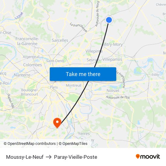 Moussy-Le-Neuf to Paray-Vieille-Poste map
