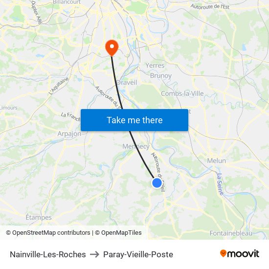 Nainville-Les-Roches to Paray-Vieille-Poste map