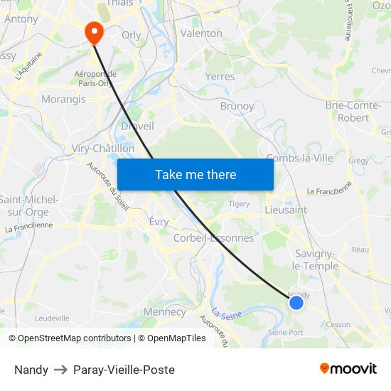 Nandy to Paray-Vieille-Poste map