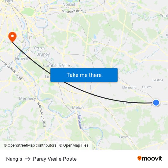 Nangis to Paray-Vieille-Poste map