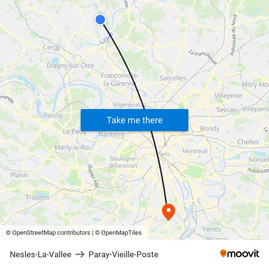 Nesles-La-Vallee to Paray-Vieille-Poste map