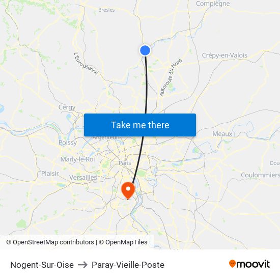 Nogent-Sur-Oise to Paray-Vieille-Poste map