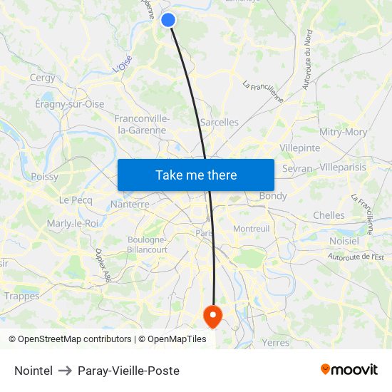 Nointel to Paray-Vieille-Poste map