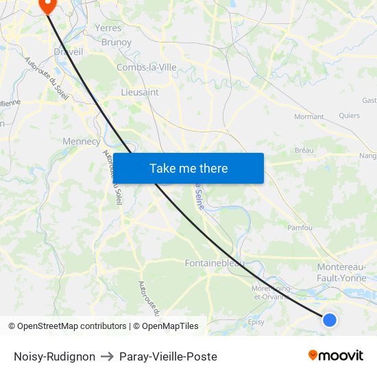 Noisy-Rudignon to Paray-Vieille-Poste map