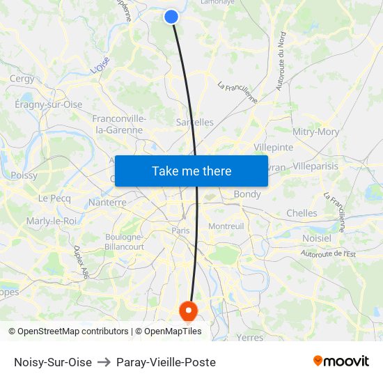 Noisy-Sur-Oise to Paray-Vieille-Poste map