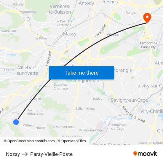 Nozay to Paray-Vieille-Poste map