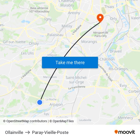 Ollainville to Paray-Vieille-Poste map