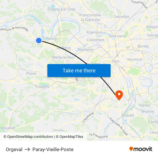 Orgeval to Paray-Vieille-Poste map