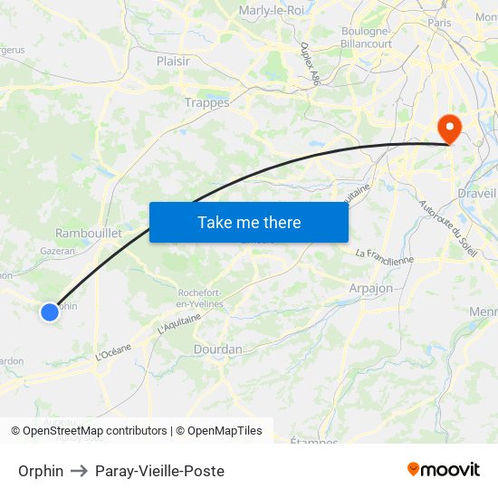 Orphin to Paray-Vieille-Poste map