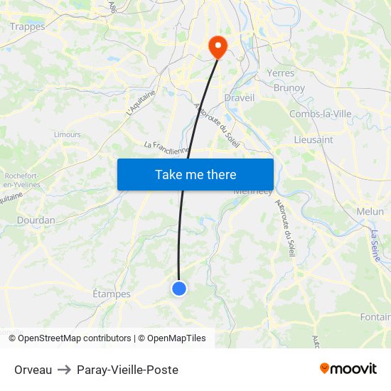 Orveau to Paray-Vieille-Poste map