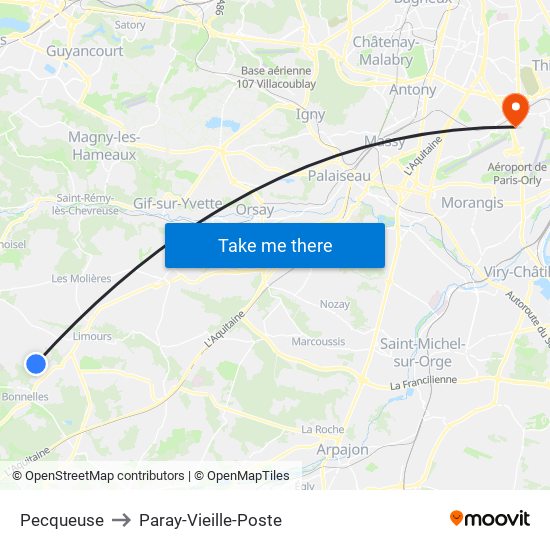 Pecqueuse to Paray-Vieille-Poste map