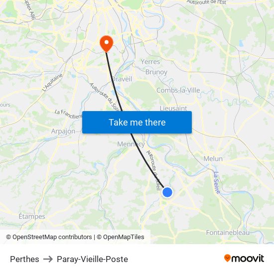 Perthes to Paray-Vieille-Poste map