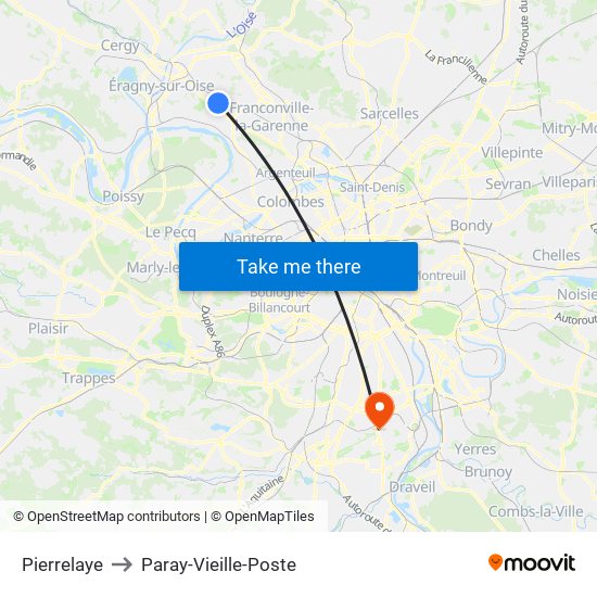 Pierrelaye to Paray-Vieille-Poste map