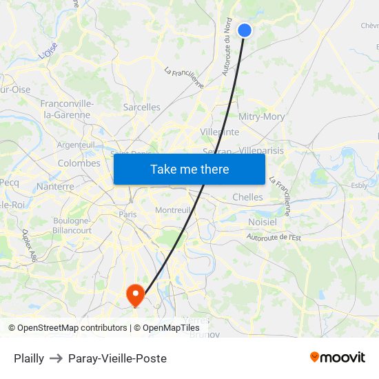 Plailly to Paray-Vieille-Poste map