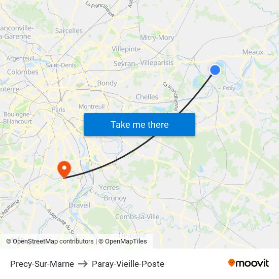 Precy-Sur-Marne to Paray-Vieille-Poste map