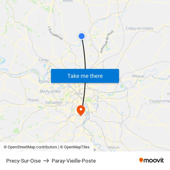 Precy-Sur-Oise to Paray-Vieille-Poste map