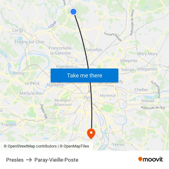 Presles to Paray-Vieille-Poste map