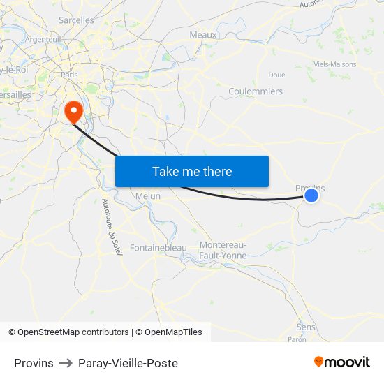 Provins to Paray-Vieille-Poste map