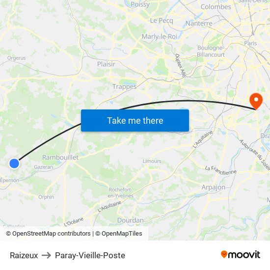 Raizeux to Paray-Vieille-Poste map