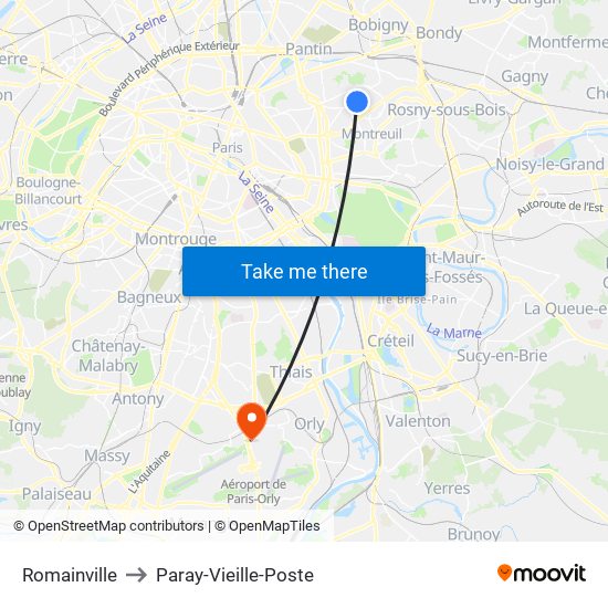 Romainville to Paray-Vieille-Poste map