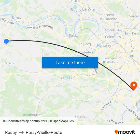 Rosay to Paray-Vieille-Poste map