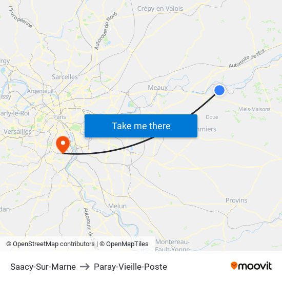 Saacy-Sur-Marne to Paray-Vieille-Poste map