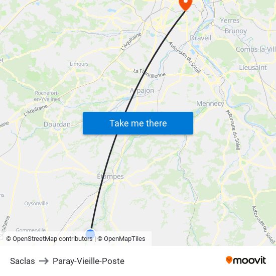 Saclas to Paray-Vieille-Poste map