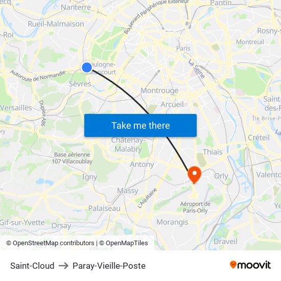 Saint-Cloud to Paray-Vieille-Poste map