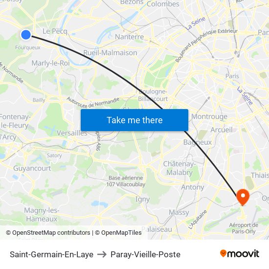 Saint-Germain-En-Laye to Paray-Vieille-Poste map