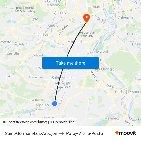 Saint-Germain-Les-Arpajon to Paray-Vieille-Poste map