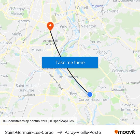 Saint-Germain-Les-Corbeil to Paray-Vieille-Poste map
