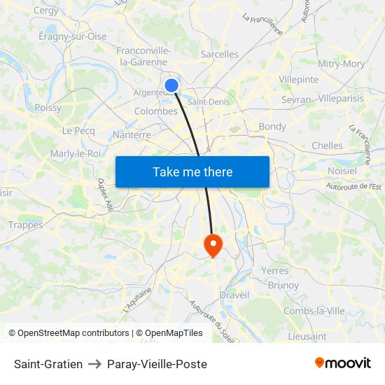 Saint-Gratien to Paray-Vieille-Poste map