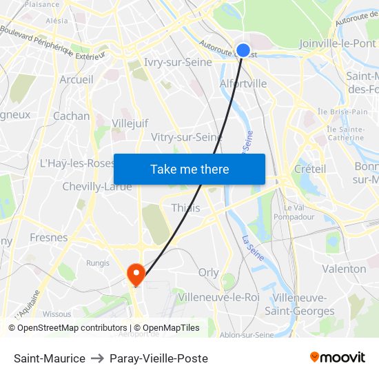 Saint-Maurice to Paray-Vieille-Poste map