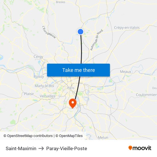 Saint-Maximin to Paray-Vieille-Poste map