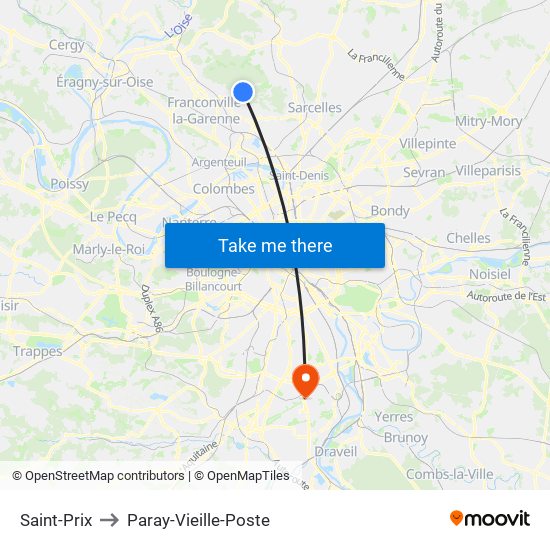 Saint-Prix to Paray-Vieille-Poste map