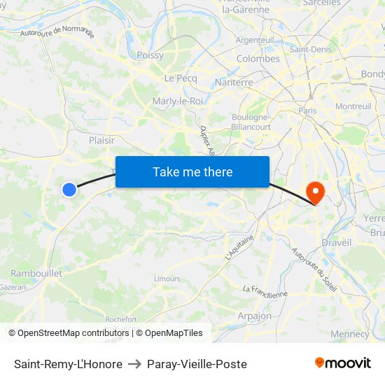 Saint-Remy-L'Honore to Paray-Vieille-Poste map