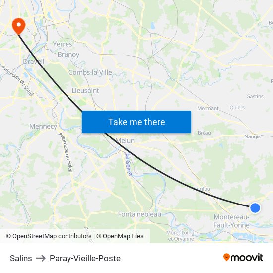 Salins to Paray-Vieille-Poste map