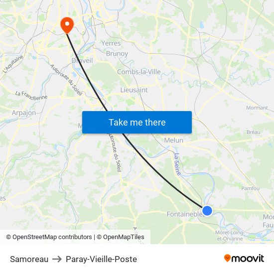 Samoreau to Paray-Vieille-Poste map
