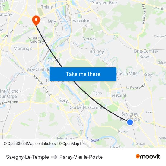 Savigny-Le-Temple to Paray-Vieille-Poste map