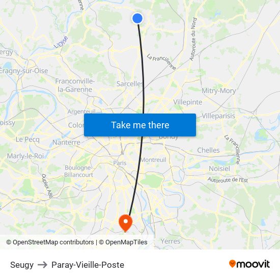 Seugy to Paray-Vieille-Poste map