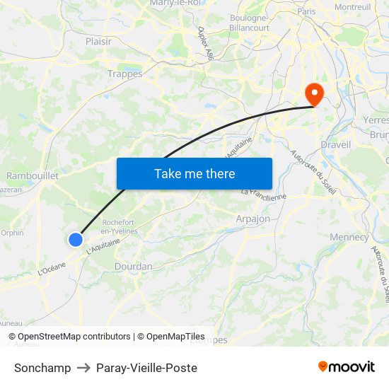 Sonchamp to Paray-Vieille-Poste map