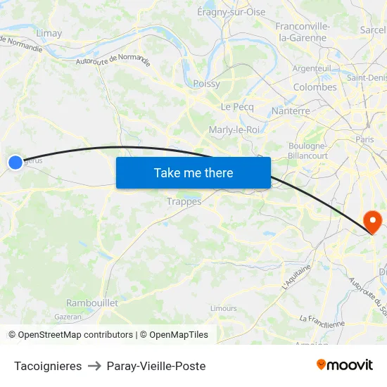 Tacoignieres to Paray-Vieille-Poste map