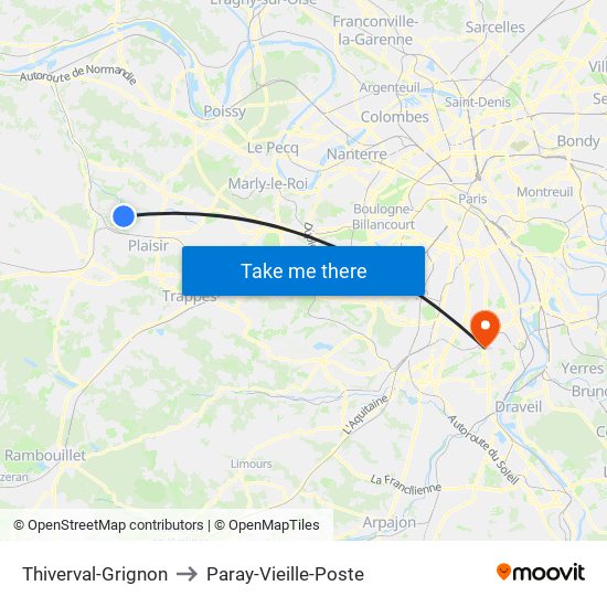 Thiverval-Grignon to Paray-Vieille-Poste map