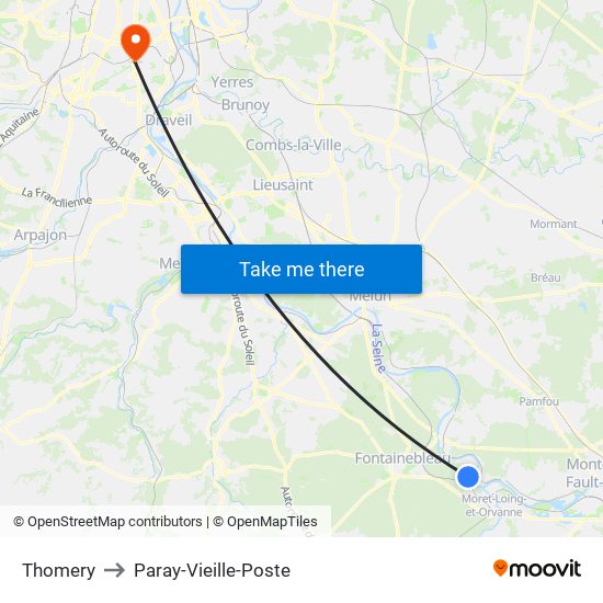 Thomery to Paray-Vieille-Poste map